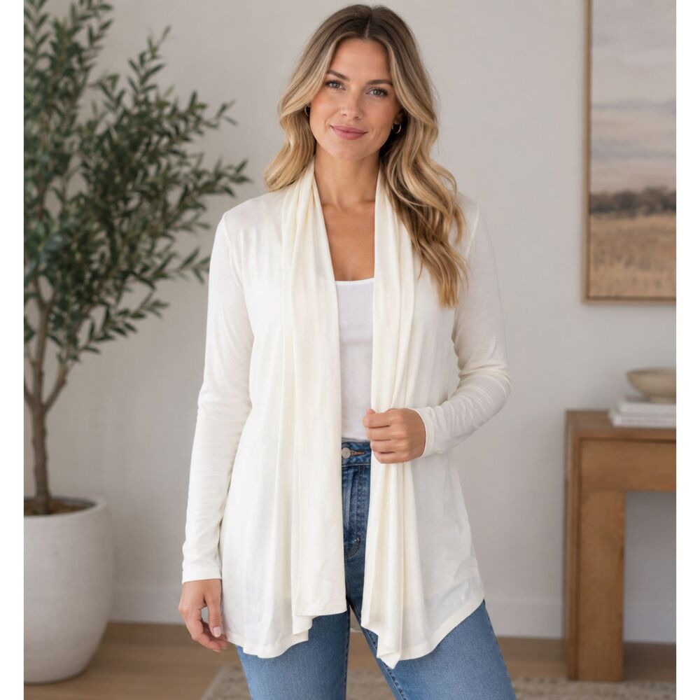 Ralph Lauren Black Label Silk Lapel Open Front Cardigan Ivory Women's Medium